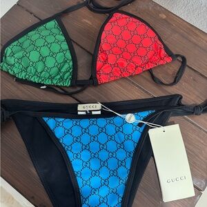 Gucci Women's Red, Green, and Blue Bikini Set